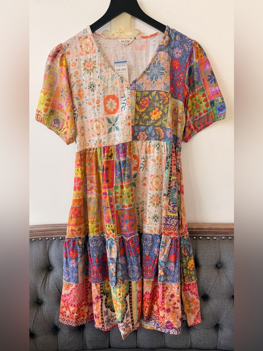 Yak & Yeti Boho Patchwork Floral summer  Dress - Multicolor